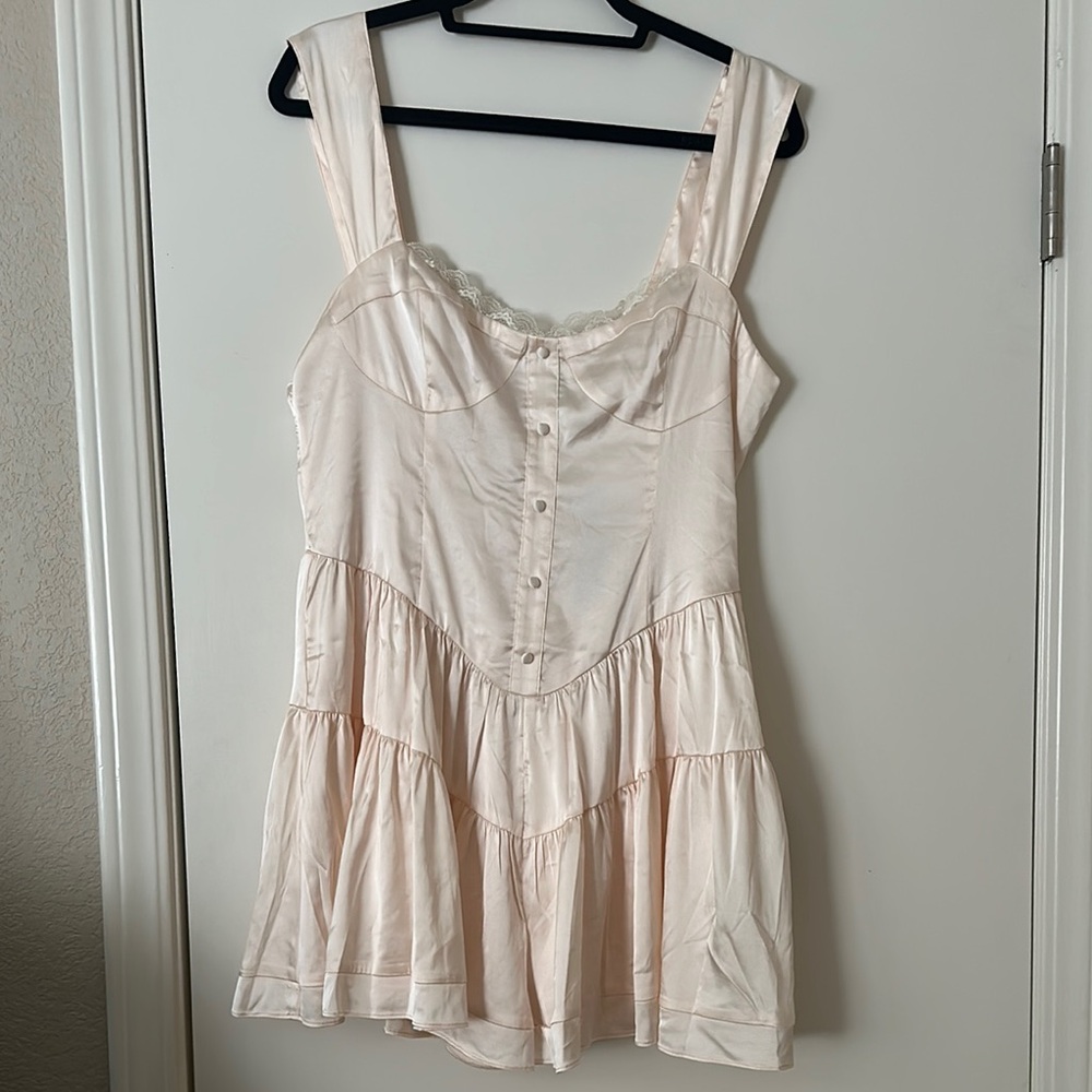 Lulu's Cream/ Blush Satin Romper
